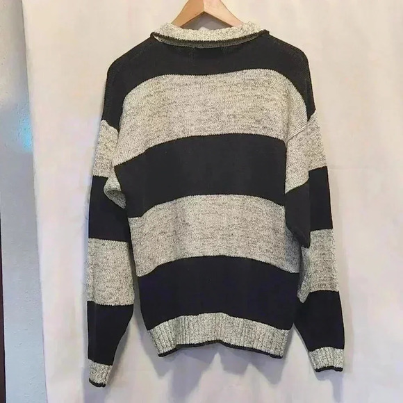 VTG Pullover Sweater Men's LG 1/4 Button-Up Collar Long Sleeve Striped Hong Kong - Picture 7 of 8